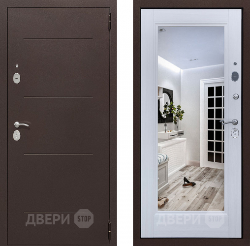 Дверь Престиж 100 с зеркалом Медь/Лиственница белая в Подольск