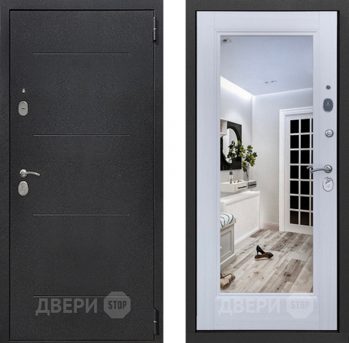 Входная металлическая Дверь Престиж 100 с зеркалом Шелк/Лиственница белая в Подольск
