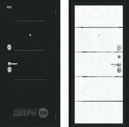Входная металлическая Дверь Bravo Лайн Букле черное/Snow Art в Подольск