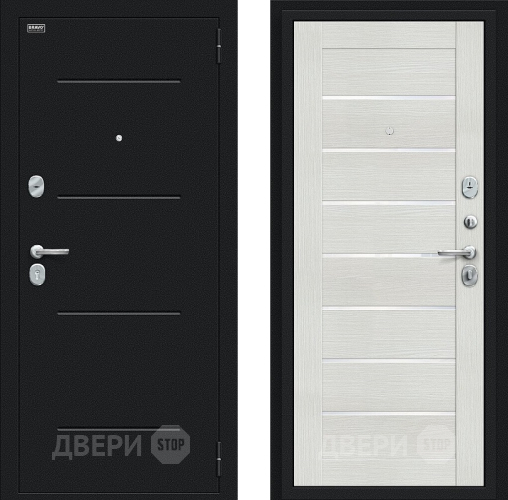 Входная металлическая Дверь Bravo Техно Букле черное/Bianco Veralinga в Подольск