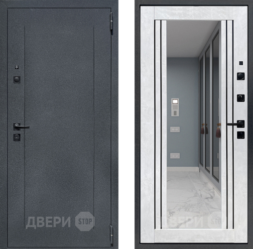 Входная металлическая Дверь Престиж Лофт с зеркалом Бетон снежный в Подольск