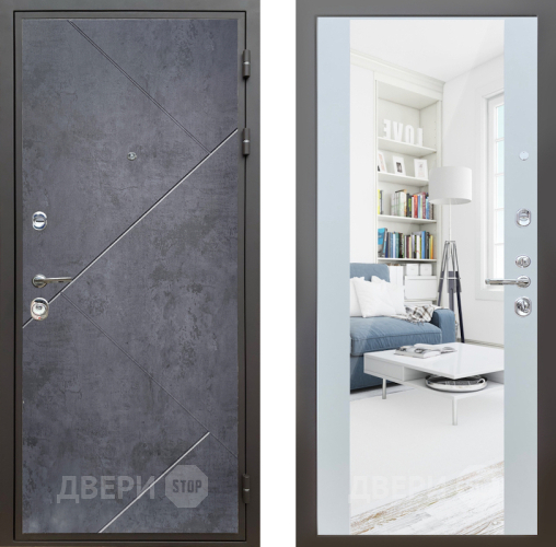Входная металлическая Дверь Шелтер (SHELTER) Комфорт Бетон урбан индиго 13 с зеркалом Белый матовый в Подольск