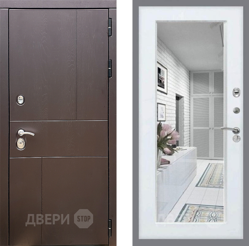 Входная металлическая Дверь Стоп УРБАН Зеркало Белый ясень в Подольск