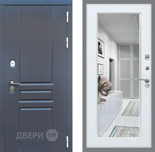 Входная металлическая Дверь Стоп ПЛАТИНУМ Зеркало Белый ясень в Подольск