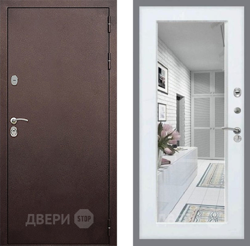 Входная металлическая Дверь Стоп КЛАССИК Медь Зеркало Белый ясень в Подольск