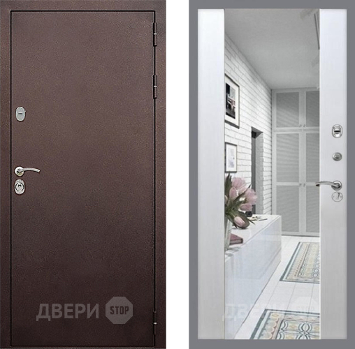 Входная металлическая Дверь Стоп КЛАССИК Медь Зеркало СБ-16 Лиственница беж в Подольск