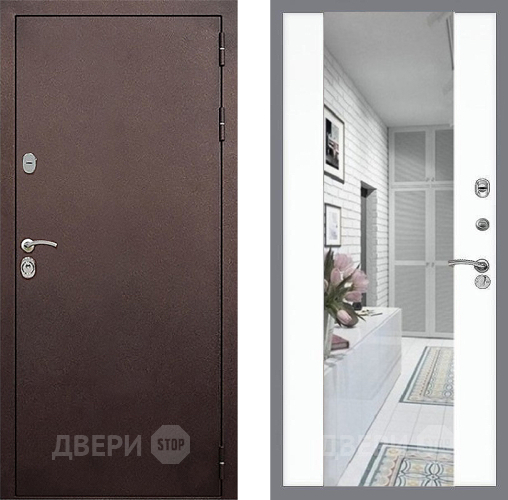 Входная металлическая Дверь Стоп КЛАССИК Медь Зеркало СБ-16 Силк Сноу в Подольск