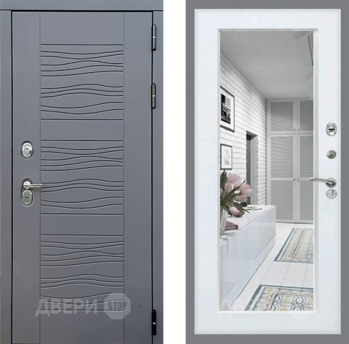 Входная металлическая Дверь Стоп СКАНДИ Зеркало Белый ясень в Подольск