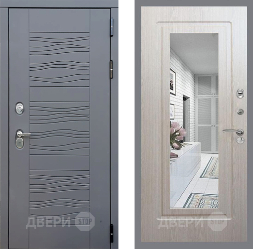 Входная металлическая Дверь Стоп СКАНДИ Зеркало ФЛ-120 Беленый дуб в Подольск