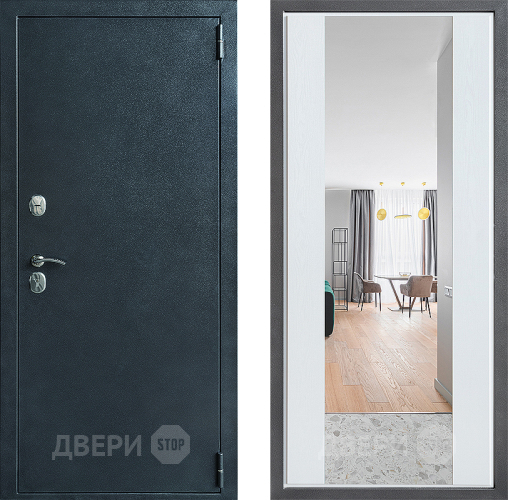 Входная металлическая Дверь Дверной континент ДК-70 Дизайн ФЛЗ-1 Зеркало Белое дерево в Подольск