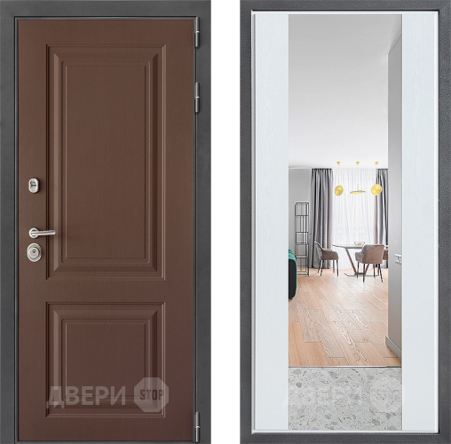 Входная металлическая Дверь Дверной континент ДК-3/729 ФЛЗ-1 Зеркало Белое дерево в Подольск