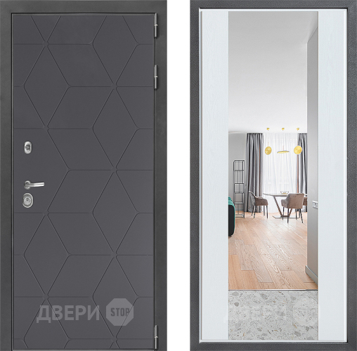 Входная металлическая Дверь Дверной континент ДК-3/744 ФЛЗ-1 Зеркало Белое дерево в Подольск