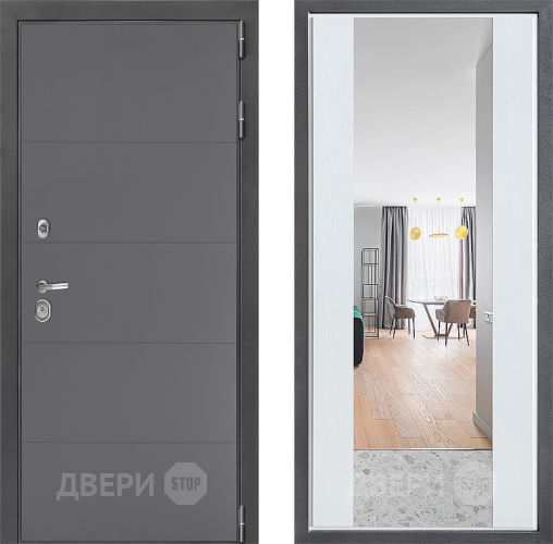 Входная металлическая Дверь Дверной континент ДК-3/649 ФЛЗ-1 Зеркало Белое дерево в Подольск