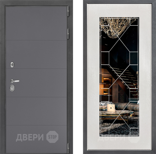 Входная металлическая Дверь Дверной континент ДК-3/649 ФЛ-Тиффани Зеркало Белое дерево в Подольск