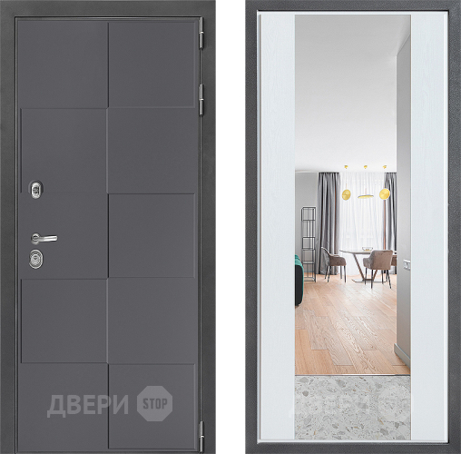 Входная металлическая Дверь Дверной континент ДК-3/606 ФЛЗ-1 Зеркало Белое дерево в Подольск