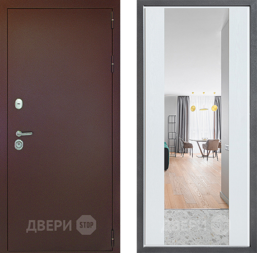 Дверь Дверной континент Рубикон Медь Дизайн ФЛЗ-1 Зеркало Белое дерево в Подольск