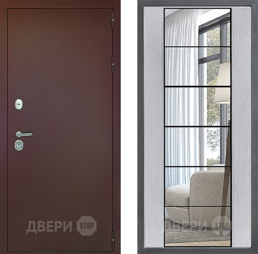 Входная металлическая Дверь Дверной континент Рубикон Медь Дизайн ФЛЗ-2 Зеркало Бетон светлый в Подольск