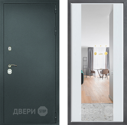 Входная металлическая Дверь Дверной континент Рубикон Серебро Дизайн ФЛЗ-1 Зеркало Белое дерево в Подольск