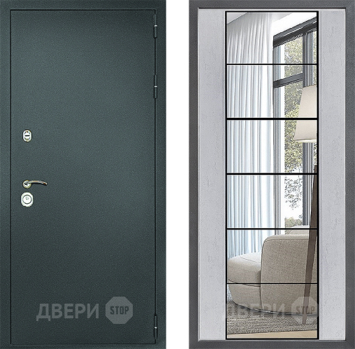 Входная металлическая Дверь Дверной континент Рубикон Серебро Дизайн ФЛЗ-2 Зеркало Бетон светлый в Подольск