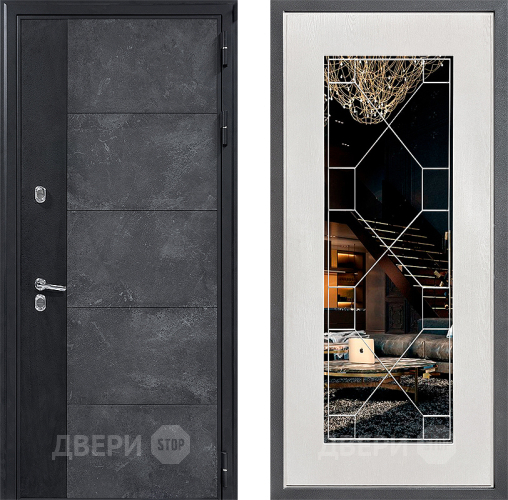 Входная металлическая Дверь Дверной континент ДК-15 Бетон ТЕРМО ФЛ-Тиффани Зеркало Белое дерево в Подольск