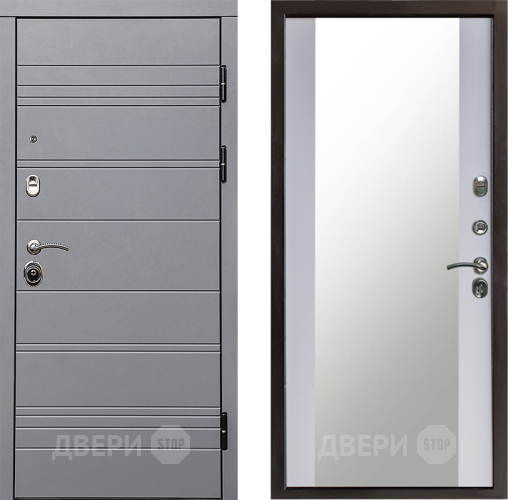 Входная металлическая Дверь Престиж Линия Грэй Зеркало Белый софт в Подольск