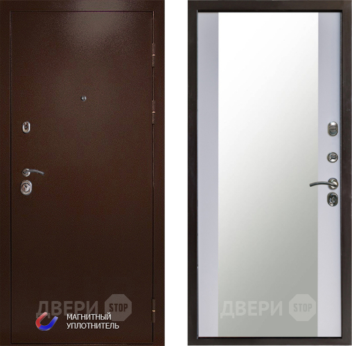 Входная металлическая Дверь Престиж Медь Зеркало Белый софт в Подольск