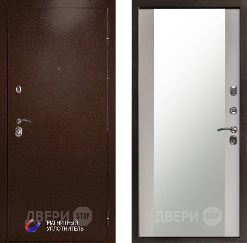 Входная металлическая Дверь Престиж Медь Зеркало Лиственница белая в Подольск