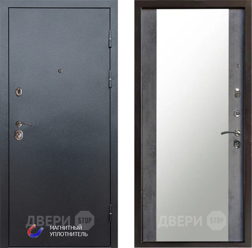Входная металлическая Дверь Престиж Графит Зеркало Бетон темный в Подольск