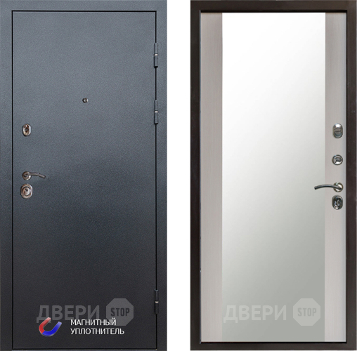 Входная металлическая Дверь Престиж Графит Зеркало Лиственница белая в Подольск