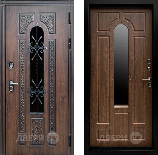 Входная металлическая Дверь Престиж TERMO с терморазрывом Лацио Дуб с окном и ковкой Дуб в Подольск