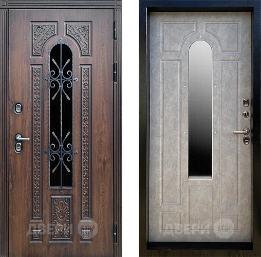 Входная металлическая Дверь Престиж TERMO с терморазрывом Лацио Дуб с окном и ковкой Бетон светлый в Подольск