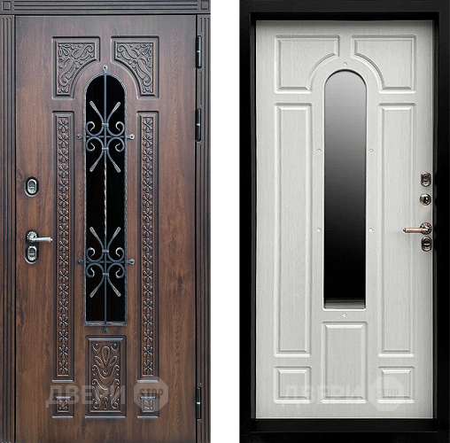Входная металлическая Дверь Престиж TERMO с терморазрывом Лацио Дуб с окном и ковкой Лиственница белая в Подольск