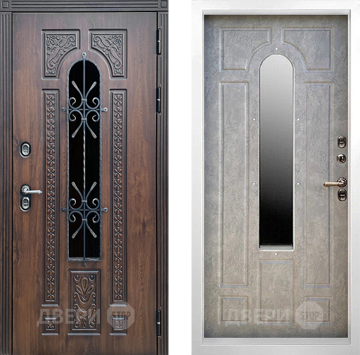Входная металлическая Дверь Престиж TERMO с терморазрывом Лацио Дуб White с окном и ковкой Бетон светлый в Подольск