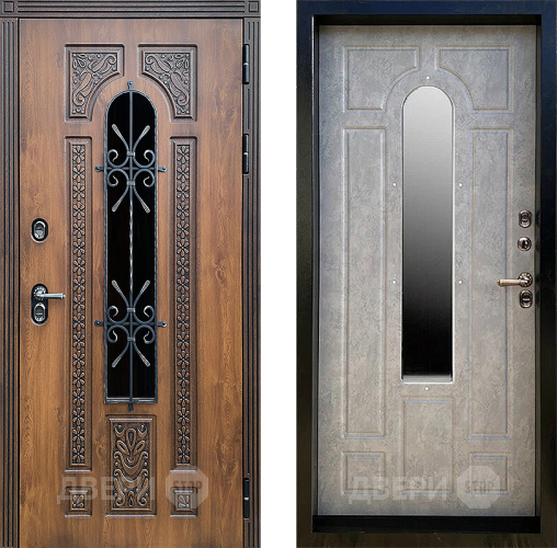 Входная металлическая Дверь Престиж TERMO с терморазрывом Лацио Орех с окном и ковкой Бетон светлый в Подольск