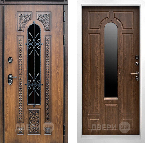Входная металлическая Дверь Престиж TERMO с терморазрывом Лацио Орех White с окном и ковкой Дуб в Подольск