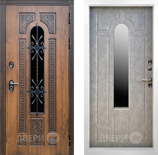 Входная металлическая Дверь Престиж TERMO с терморазрывом Лацио Орех White с окном и ковкой Бетон светлый в Подольск