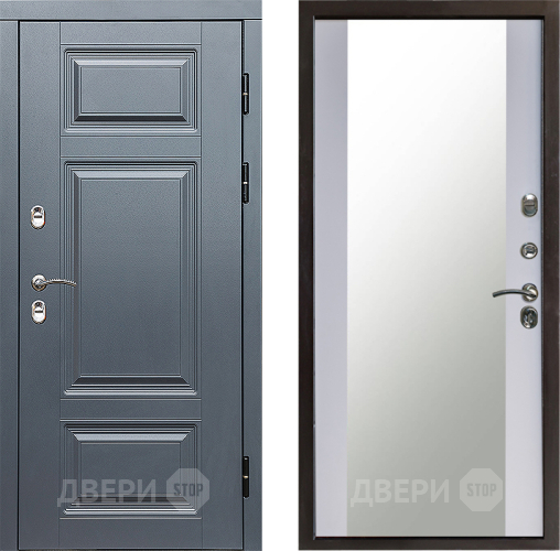 Входная металлическая Дверь Престиж TERMO с терморазрывом Премиум Грэй Зеркало Белый софт в Подольск