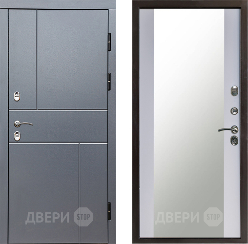 Входная металлическая Дверь Престиж TERMO с терморазрывом Горизонт Грэй Зеркало Белый софт в Подольск