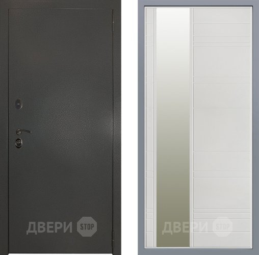Дверь Заводские двери Эталон 3к антик серебро Зеркало Лира Белый софт в Подольск