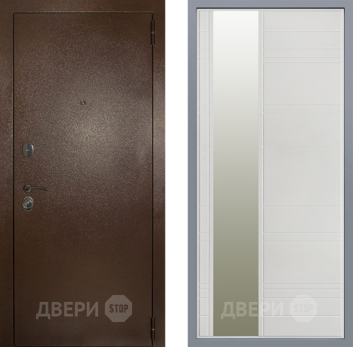 Дверь Заводские двери Эталон 3к антик медь Зеркало Лира Белый софт в Подольск