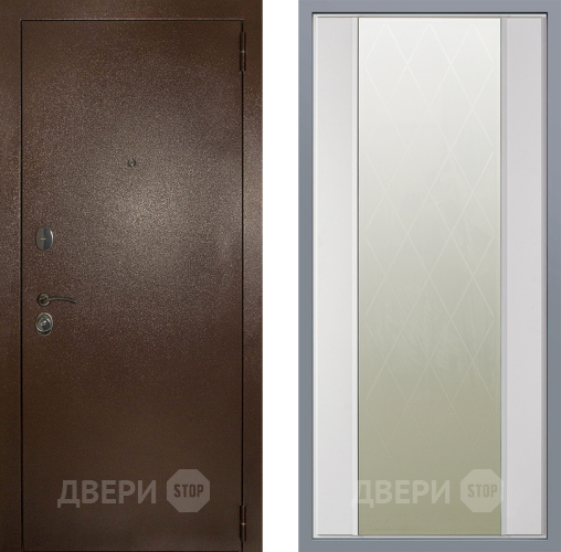 Дверь Заводские двери Эталон 3к антик медь Зеркало Ампир Белый софт в Подольск