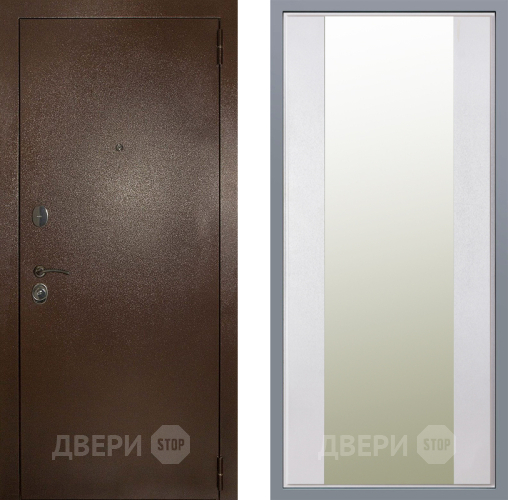 Дверь Заводские двери Эталон 3к антик медь Зеркало Макси Белый шелк в Подольск