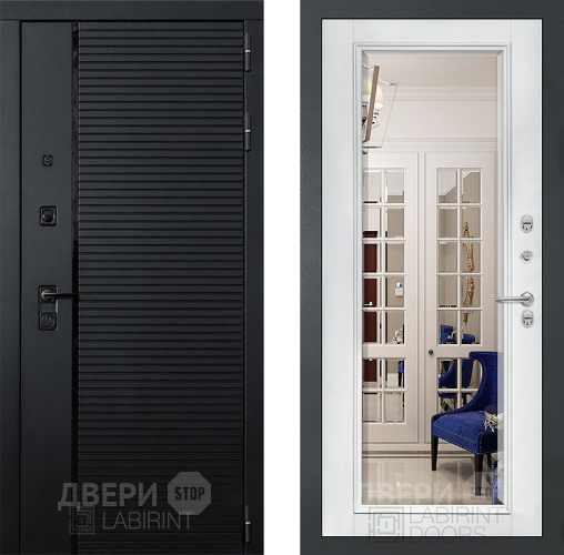 Дверь Лабиринт (LABIRINT) Piano Зеркало Фацет с багетом Белый софт в Подольск