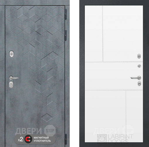 Входная металлическая Дверь Лабиринт (LABIRINT) Бетон 21 Белый софт в Подольск