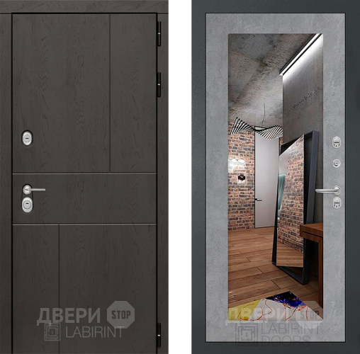 Входная металлическая Дверь Лабиринт (LABIRINT) Urban Зеркало 18 Бетон светлый в Подольск