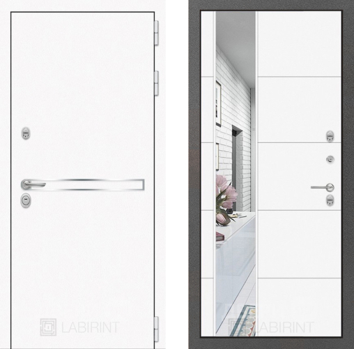 Дверь Лабиринт (LABIRINT) Лайн White Зеркало 19 Белый софт в Подольск