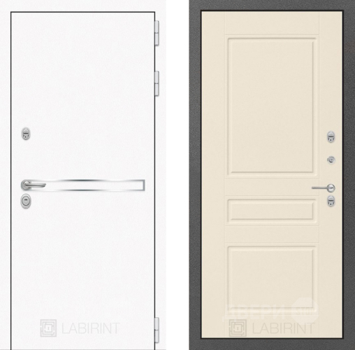 Входная металлическая Дверь Лабиринт (LABIRINT) Лайн White 03 Крем софт в Подольск