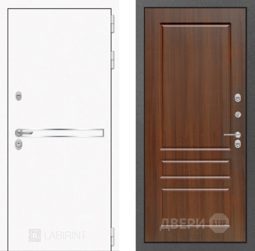 Входная металлическая Дверь Лабиринт (LABIRINT) Лайн White 03 Орех бренди в Подольск