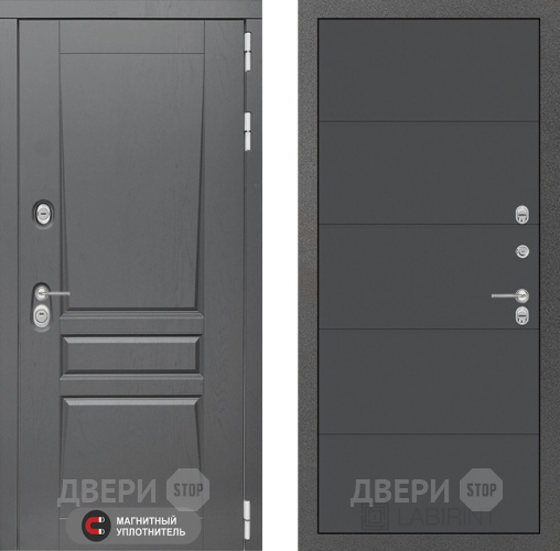 Входная металлическая Дверь Лабиринт (LABIRINT) Платинум 13 Графит софт в Подольск