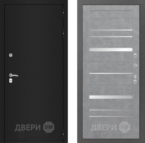 Входная металлическая Дверь Лабиринт (LABIRINT) Classic шагрень черная 20 Бетон светлый в Подольск